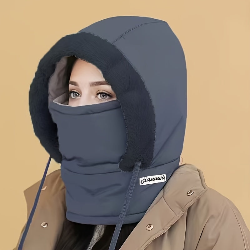 Plush-Lined Thermal Hat with Face Mask - Full Head & Face Protection for Extreme Cold, Unisex Comfort for Skiing/Mountaineering