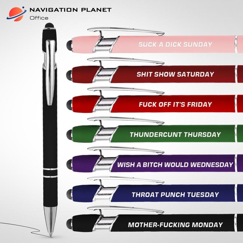 Funny Stress-Relief Daily Quotes Metal Ballpoint Pen Set (7 Pcs) |