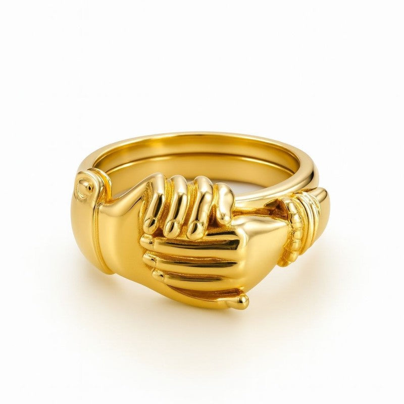 Open Hands Heart Ring Fede Gimmel Clasped Hands Ring Holding Hands Claddagh Band Hug Ring Bronze Couple Rings for Women
