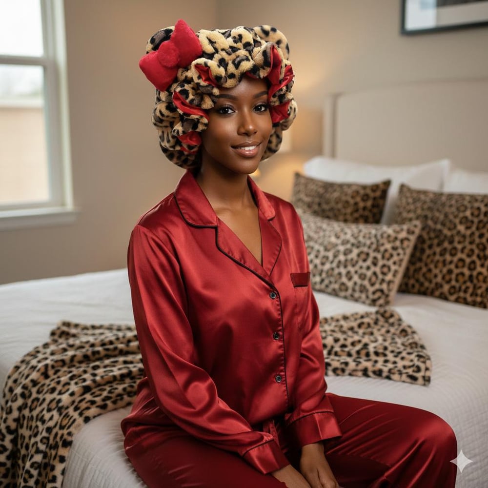 Leopard Print & Pink Teddy Bonnet