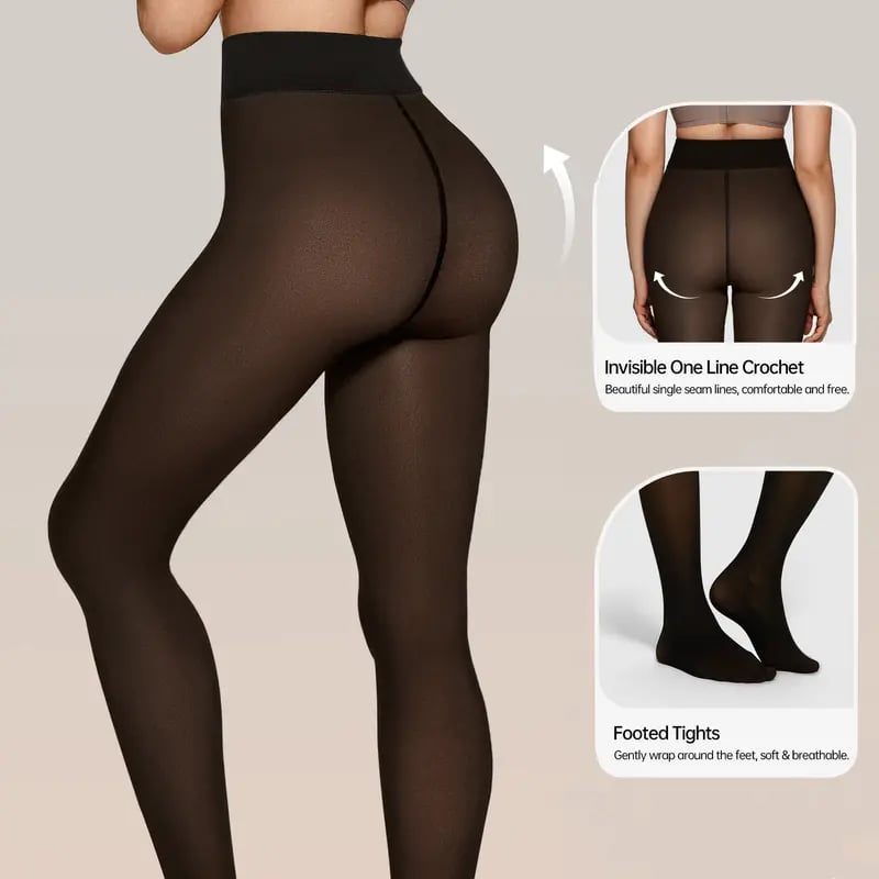 Women Fleece Lined Leggings Sheer Fake Translucent Pantyhose