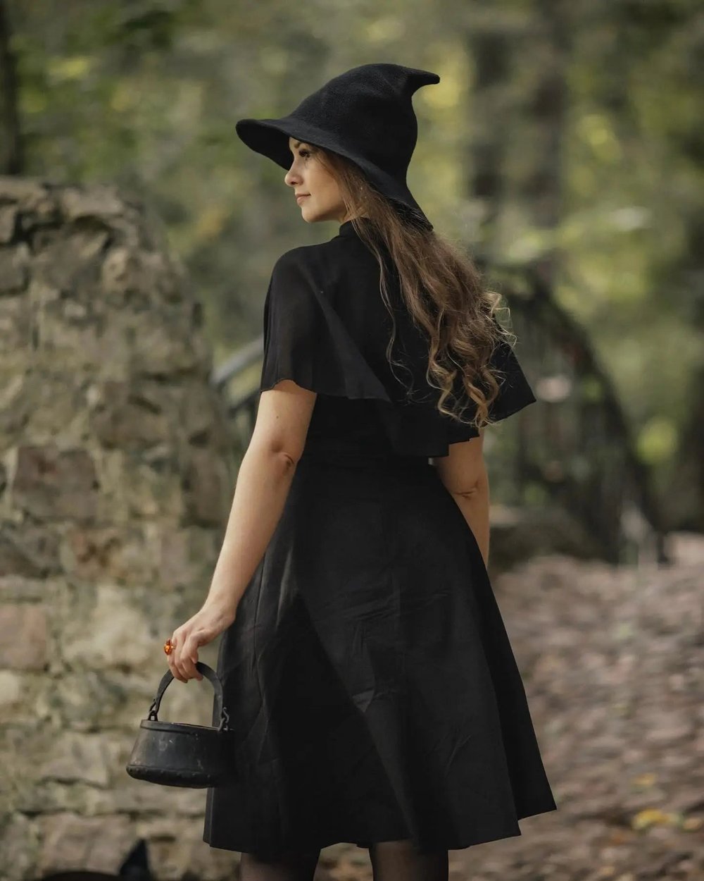 Women Gothic Knitting Black Wizard Hat