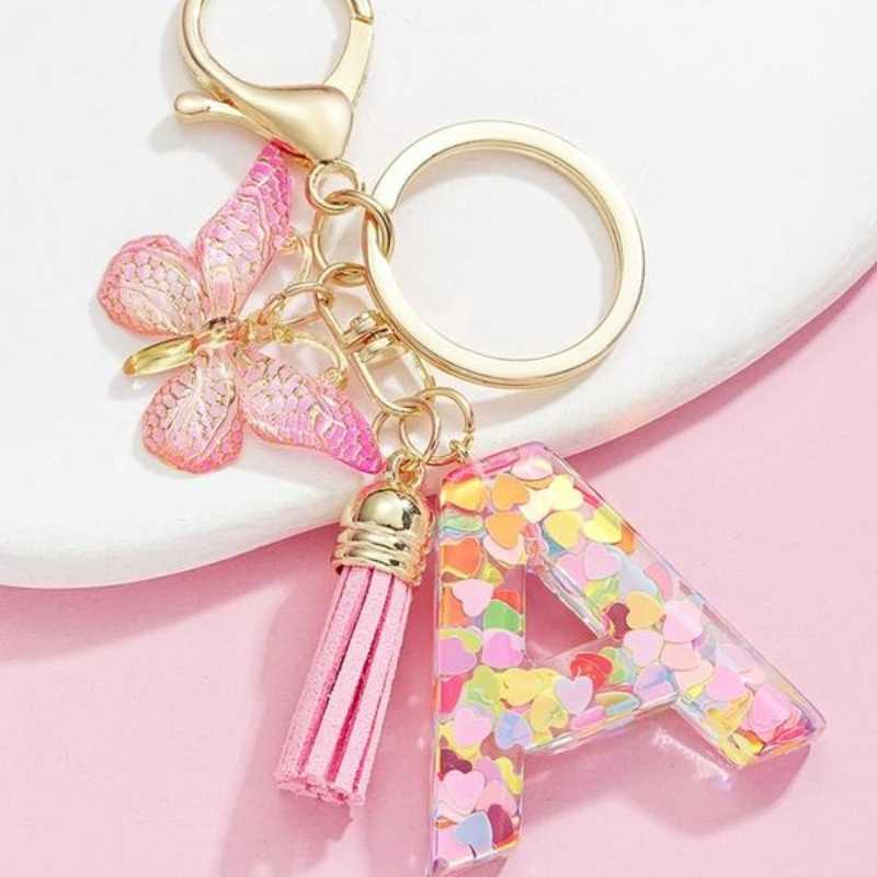 Butterfly Letter Keychain Tassel Design Vibrant Durable Lightweight Gift