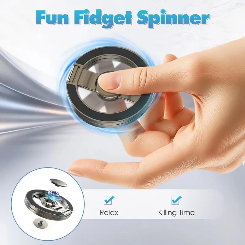 Phone Stand & Fidget Spinner Combo, Dual Magnetic Ring Stand, Foldable, 360° Rotation