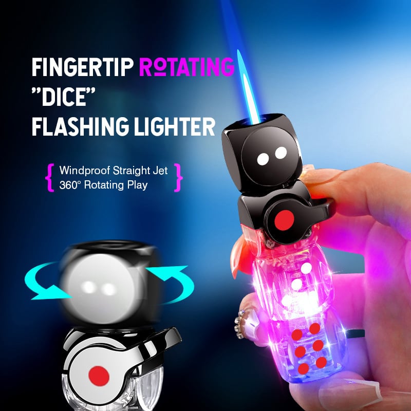 🎲 360° Spinning Dice Lighter 🔥 Windproof Jet Blue Flame, LED, Refillable EDC Gadget