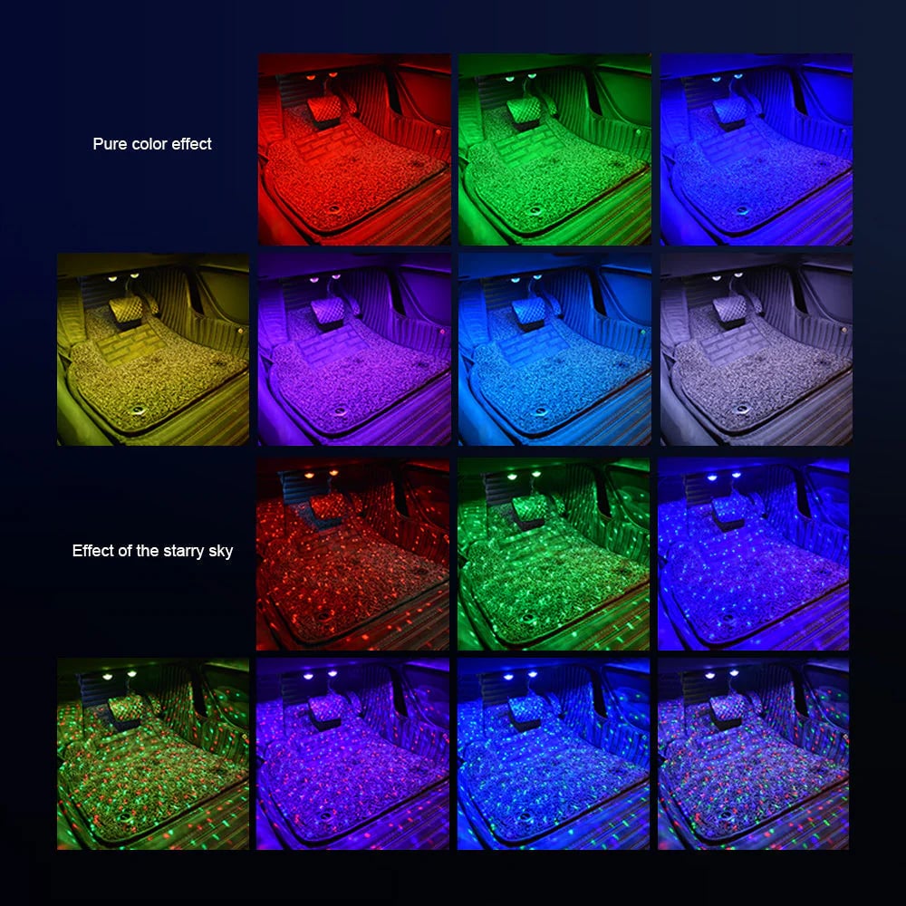 🚗✨Wireless Car Interior Ambient Lights 2-in-1 Star Pattern + Warm Light · USB Rechargeable · Car & Room Decoration