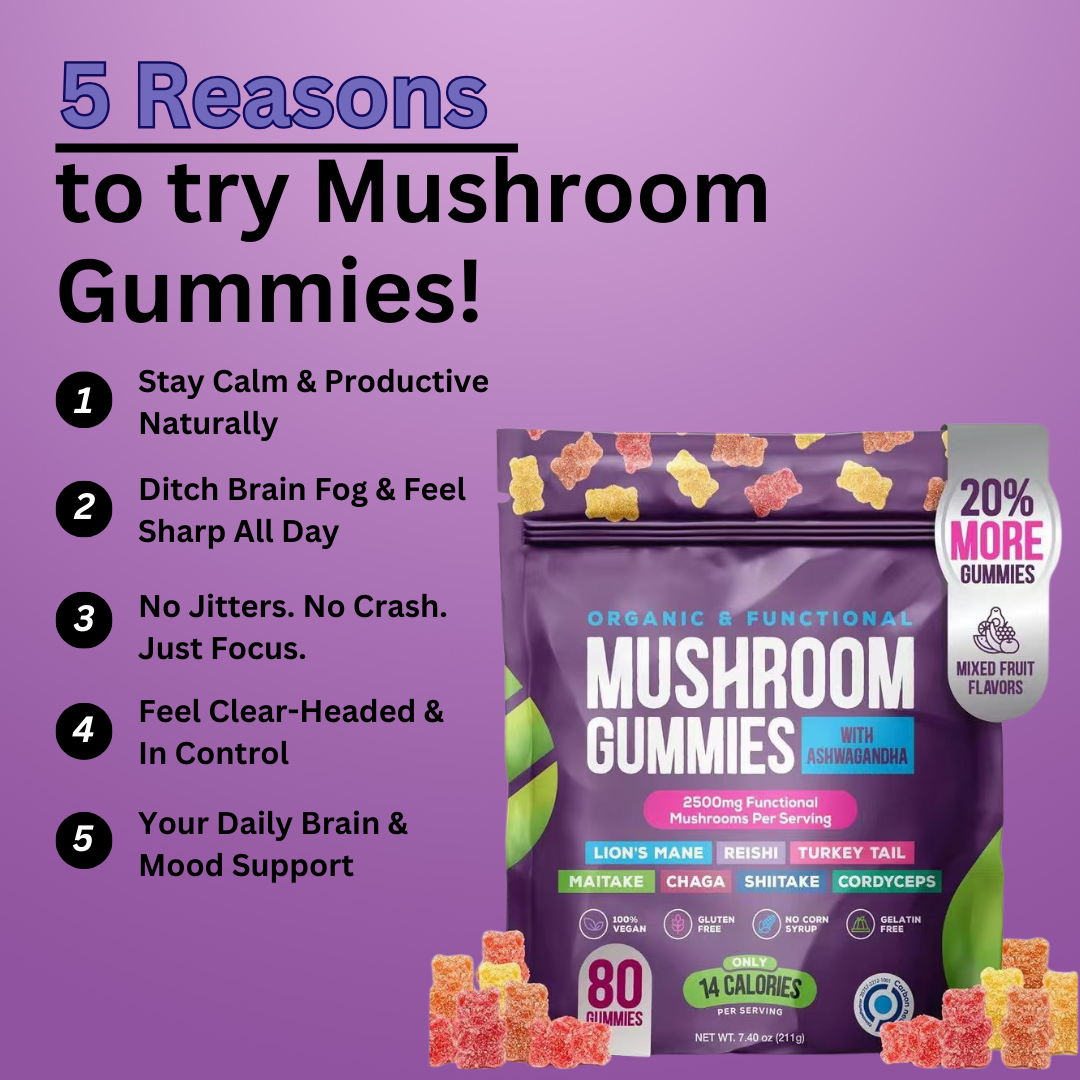 Mushroom Ashwagandha Gummies (80 Gummies)