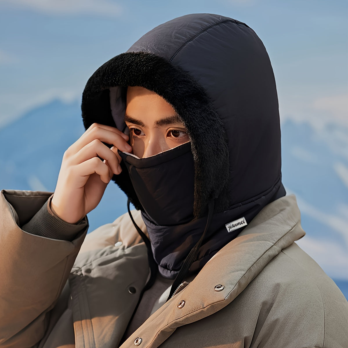 Plush-Lined Thermal Hat with Face Mask - Full Head & Face Protection for Extreme Cold, Unisex Comfort for Skiing/Mountaineering