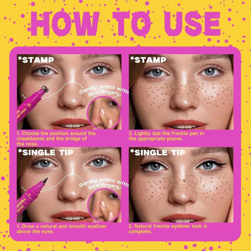 Waterproof Freckles Pen: Faux Freckle Stamp and Fine Tip Eyeliner for Realistic
