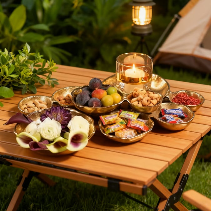 🍽️ Cluster Accent Bowls – Shiny Gold Brass Snack & Appetizer Serving Dish