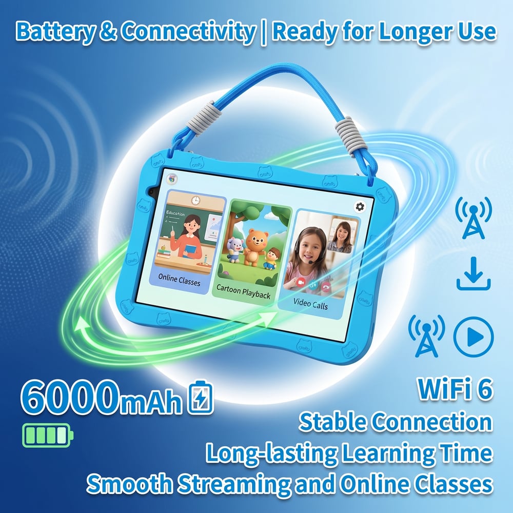 10.1 Inch Kids Tablet Android 15 8GB+32GB 6000mAh Shockproof Silicone Case Educational Tablet for Toddlers 📚
