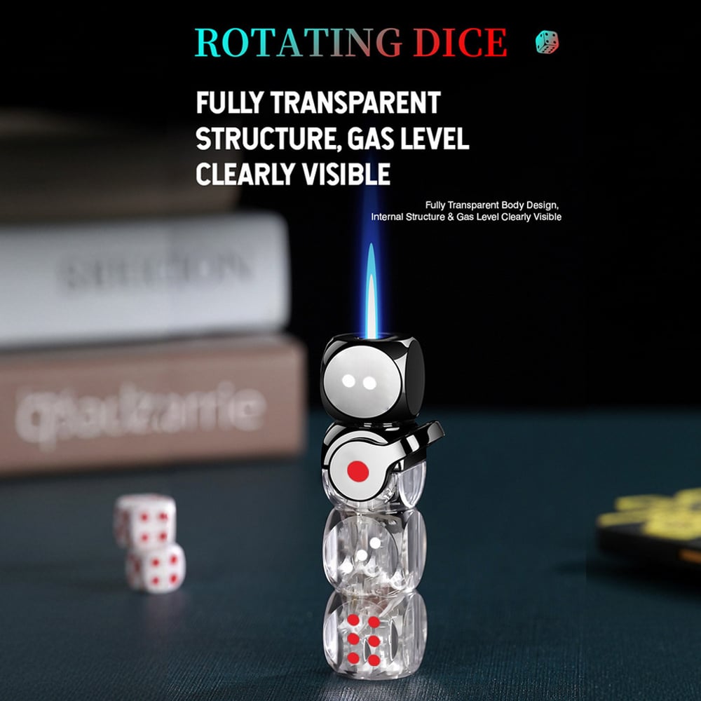 🎲 360° Spinning Dice Lighter 🔥 Windproof Jet Blue Flame, LED, Refillable EDC Gadget