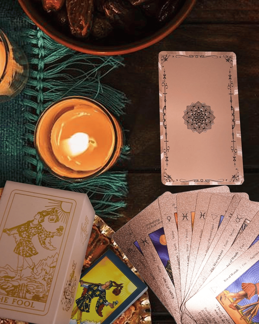 Witchy Cauldron Rose Gold Tarot Cards with Guide Book Waterproof Wrinkle Resistant Foil Tarot Deck for Beginners Includes Chakras Planets Zodiac Signs Elements & Affirmations