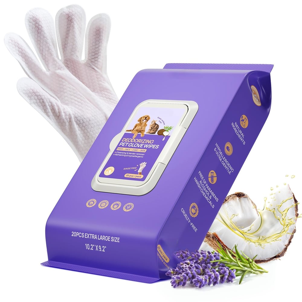 20pcs Deodorizing Pet Grooming Glove Wipes