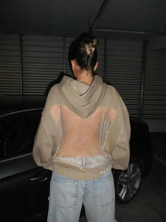 Backless Mesh Glitter Hoodie