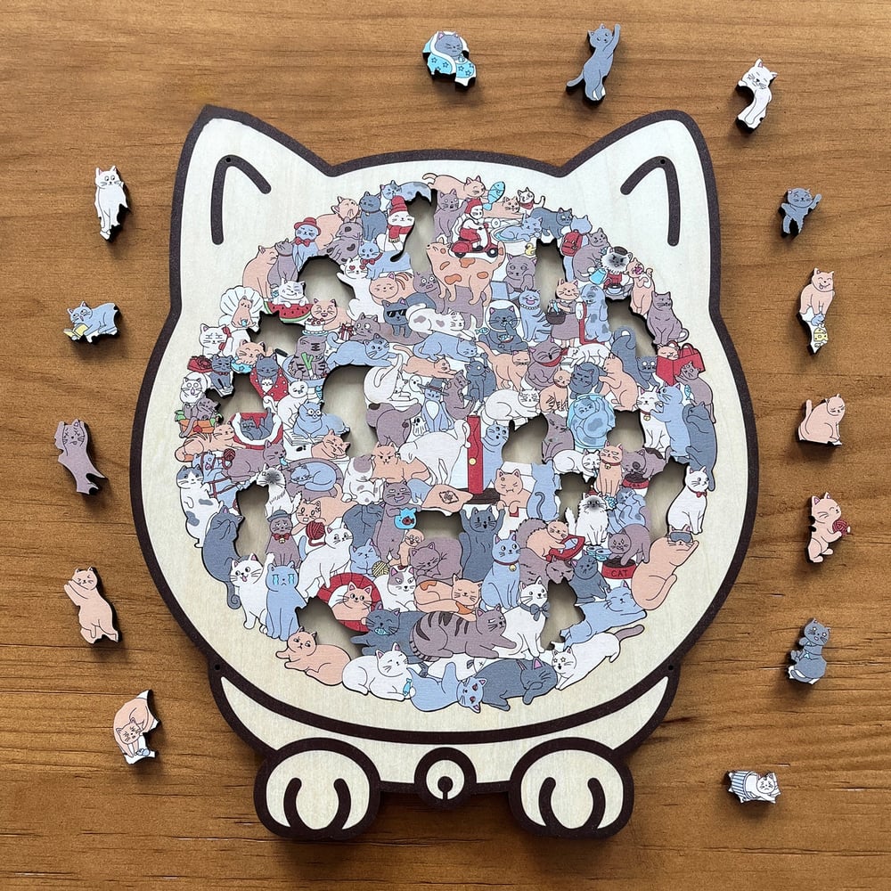 135-Piece Morandi-Colored Cat Shaped Wooden Jigsaw Puzzle