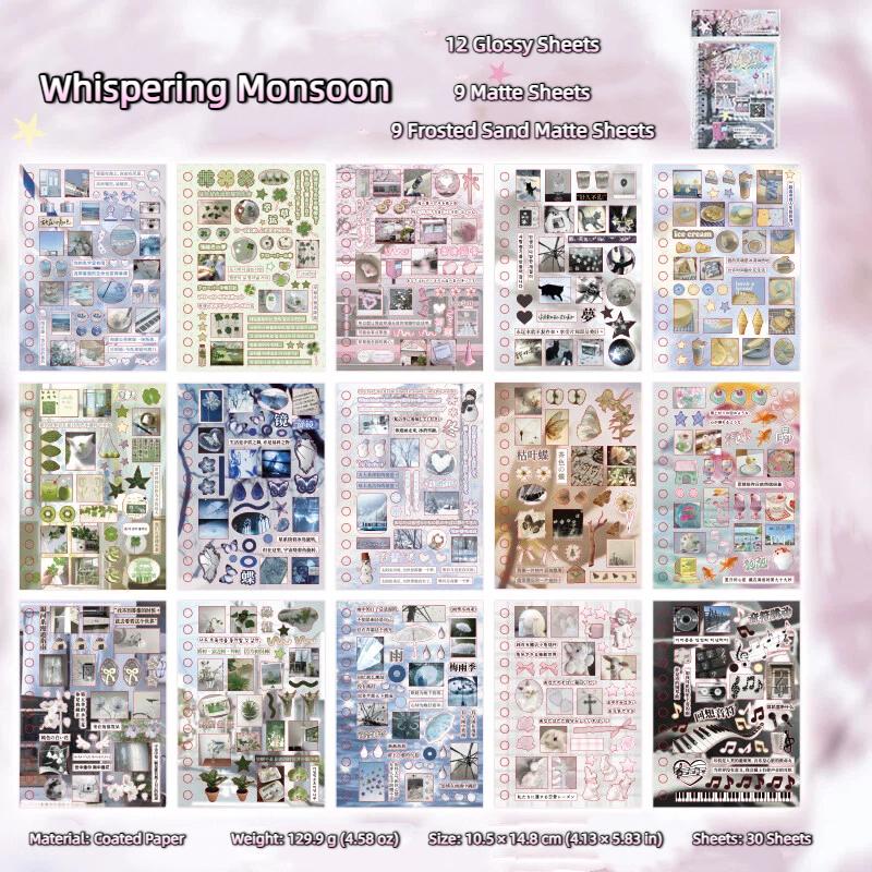 2 Styles 30 Sheets Dreamcore Aesthetic Sticker Book – Frutiger Aero-Inspired Die-Cut Glossy/Matte Textured Stickers