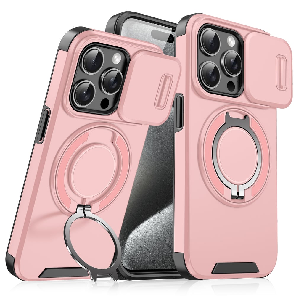 Case with Slide Camera Cover & Rotatable Ring Kickstand,  Grade Shockproof Protective Case for iPhone 11/12/13/14/15/16/17 Series