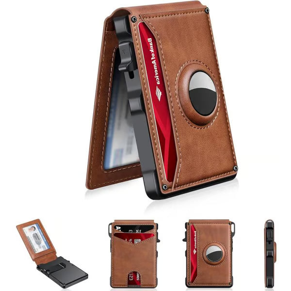 Men's Simple Bifold Wallet- with Pop Up Aluminum Case Money Clip Slim Leather Slots Credit Card Holder RFID Blocking Bifold Minimalist Wallet(🎁Perfect Gift)