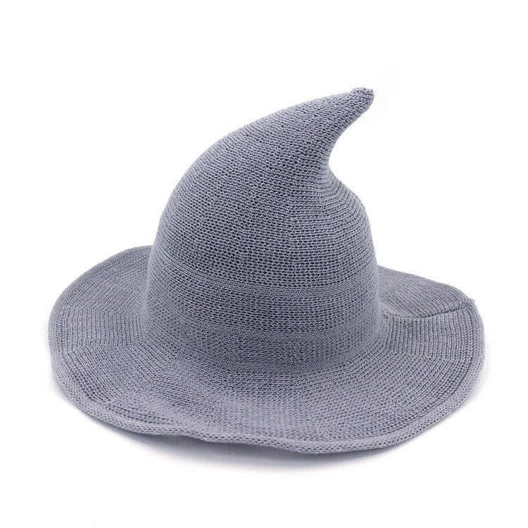 Women Gothic Knitting Black Wizard Hat