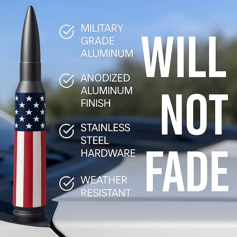 50 Cal Badass Bullet Antenna for Ford Dodge GMC Chevy & Jeep 2007+ Stand Out Upgrade Your Truck Antenna Anti-Theft Design Military-Grade