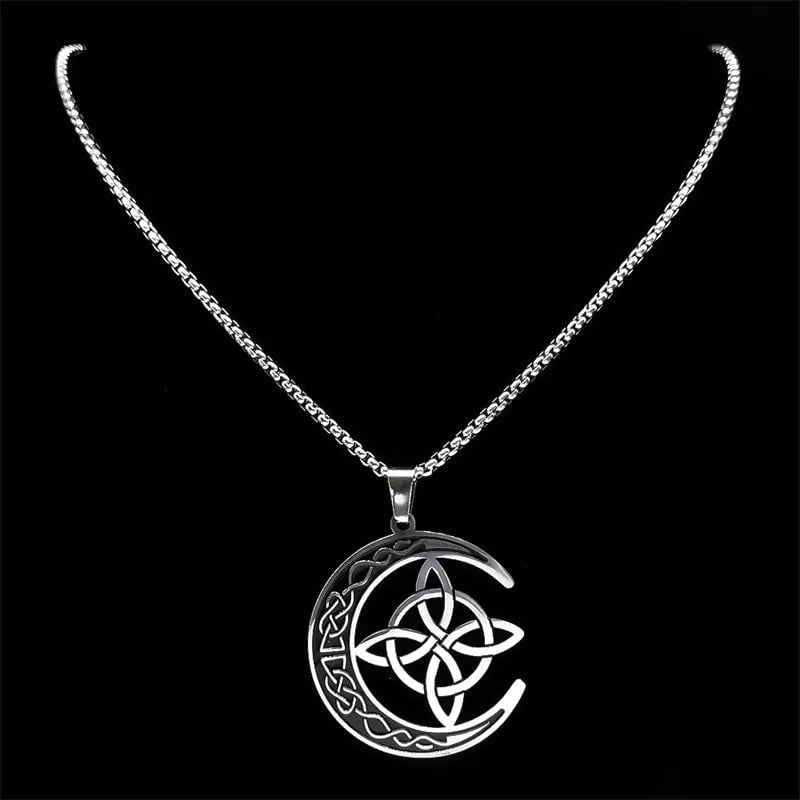 Celtic Knot Crescent Steel Pendant Necklace