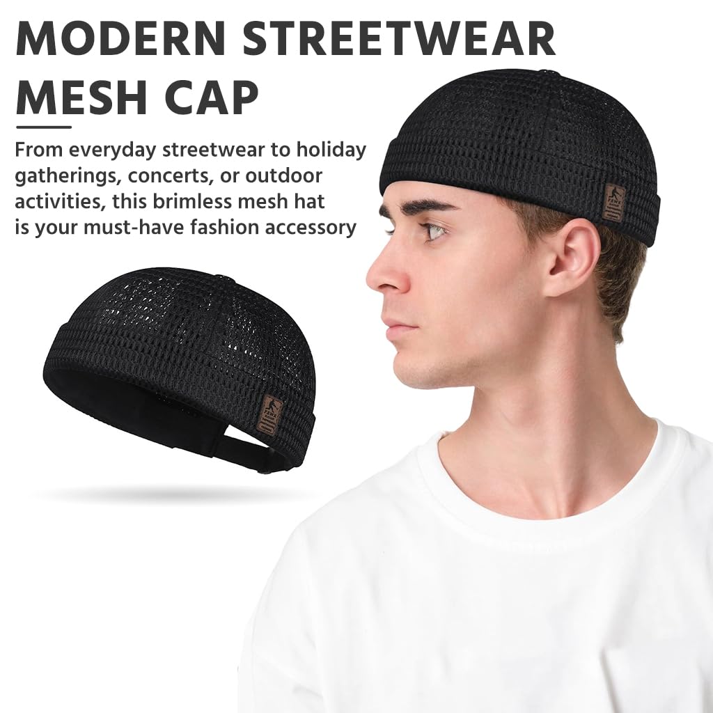 Men’s Breathable Brimless Docker Hat – Lightweight Mesh Skull Cap for Summer Outdoor Wear