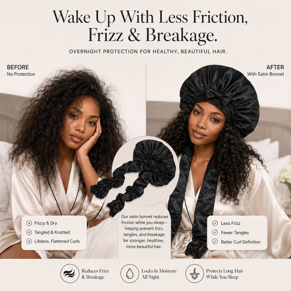 Satin/Silk Bonnet for Long Curly Hair