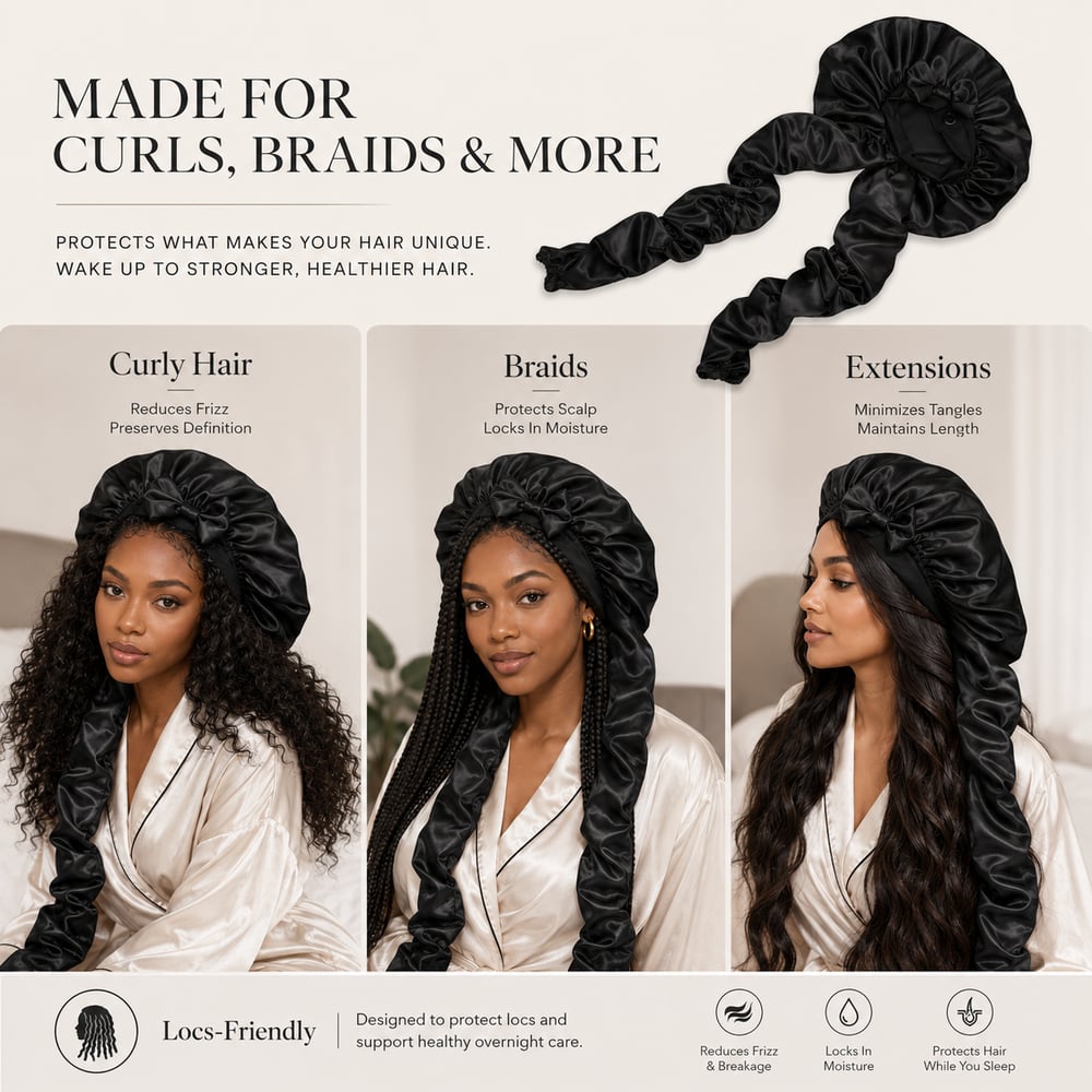 Satin/Silk Bonnet for Long Curly Hair