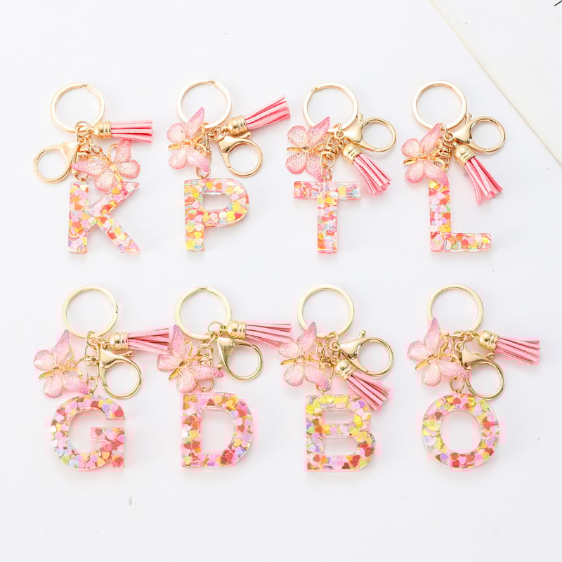 Butterfly Letter Keychain Tassel Design Vibrant Durable Lightweight Gift