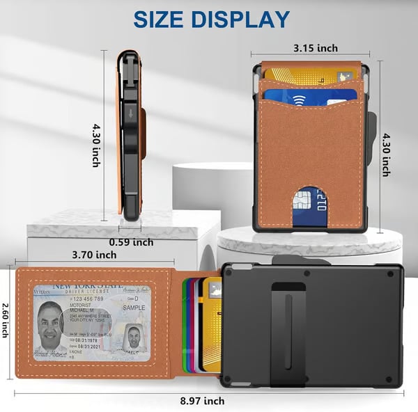 Men's Simple Bifold Wallet- with Pop Up Aluminum Case Money Clip Slim Leather Slots Credit Card Holder RFID Blocking Bifold Minimalist Wallet(🎁Perfect Gift)