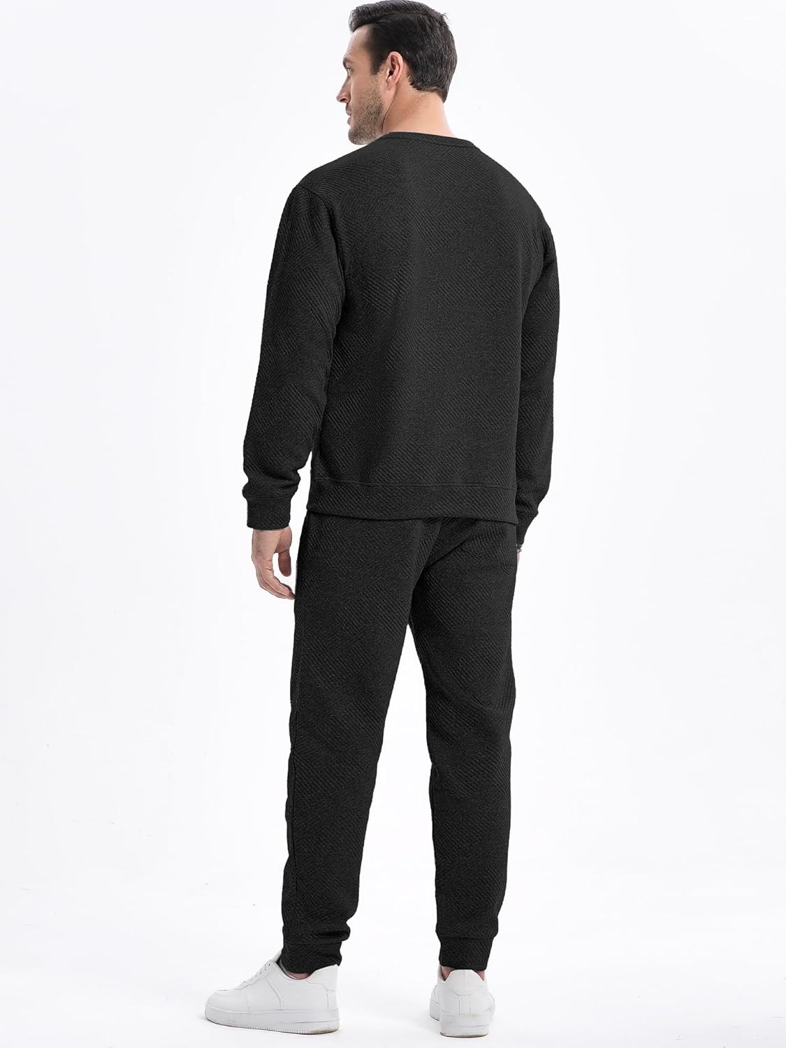 Men's 2 Piece Sweatsuits Outfits Casual Crewneck Jacquard Sweatshirt Joggers Sweatpants Set