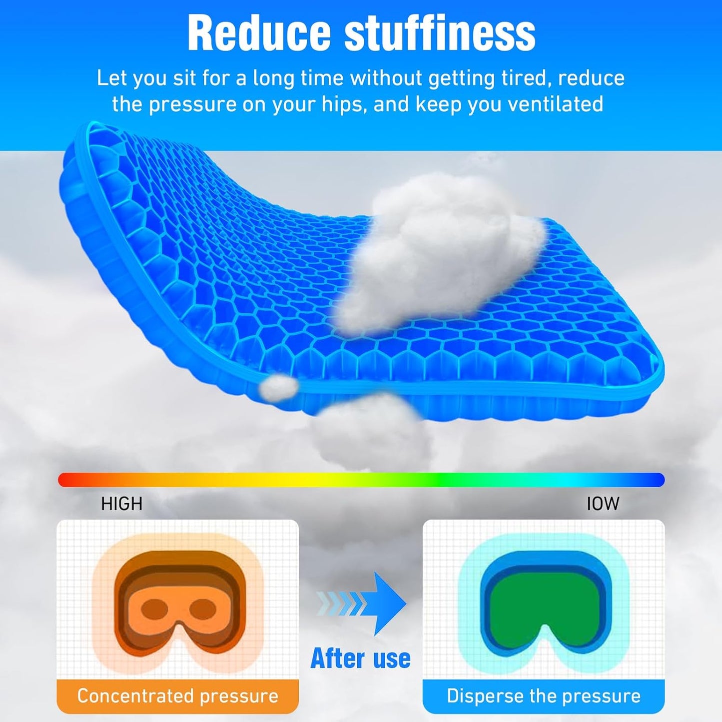 Vmingo Large Gel Cushion, Orthopaedic Upgraded, Seat Cushion, Office Chair, Breathable with Non-Slip Cover, Gel Seat Cushion for Wheelchair Cushion/Car/Office/Home (Dark Blue)