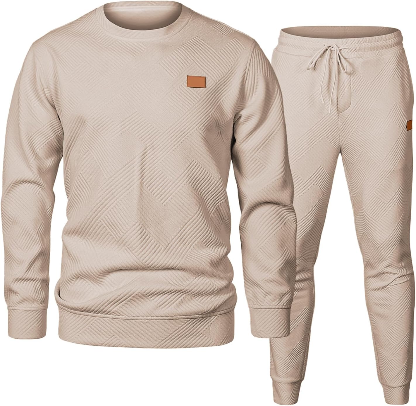 Men's 2 Piece Sweatsuits Outfits Casual Crewneck Jacquard Sweatshirt Joggers Sweatpants Set