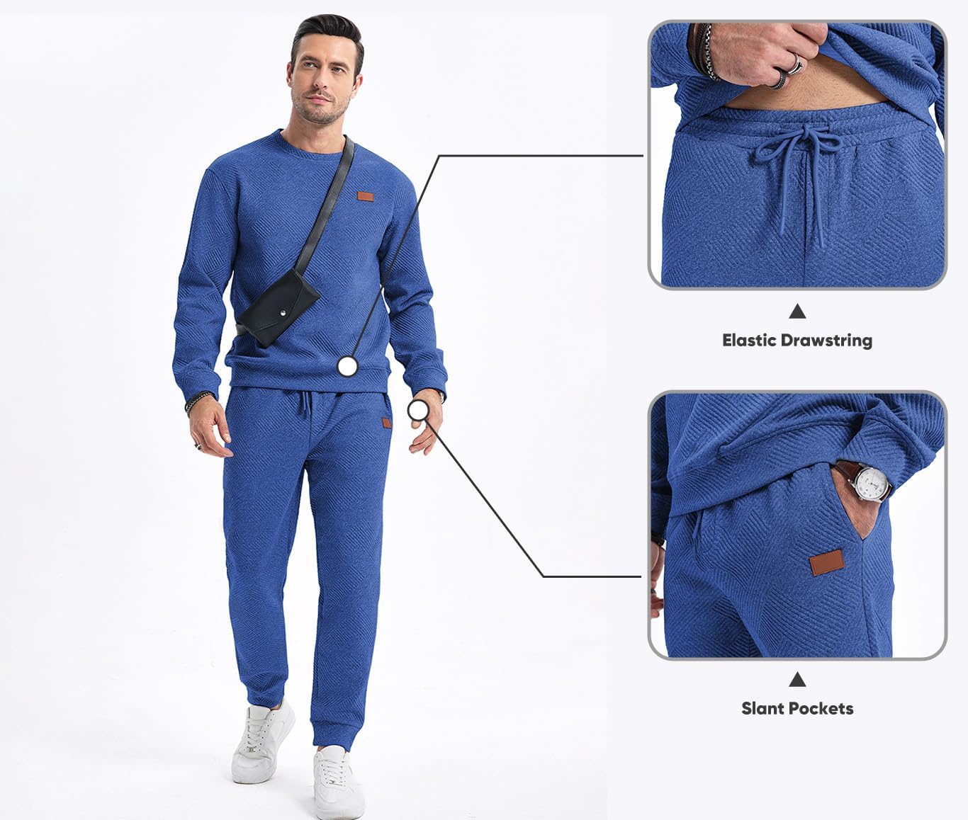 Men's 2 Piece Sweatsuits Outfits Casual Crewneck Jacquard Sweatshirt Joggers Sweatpants Set