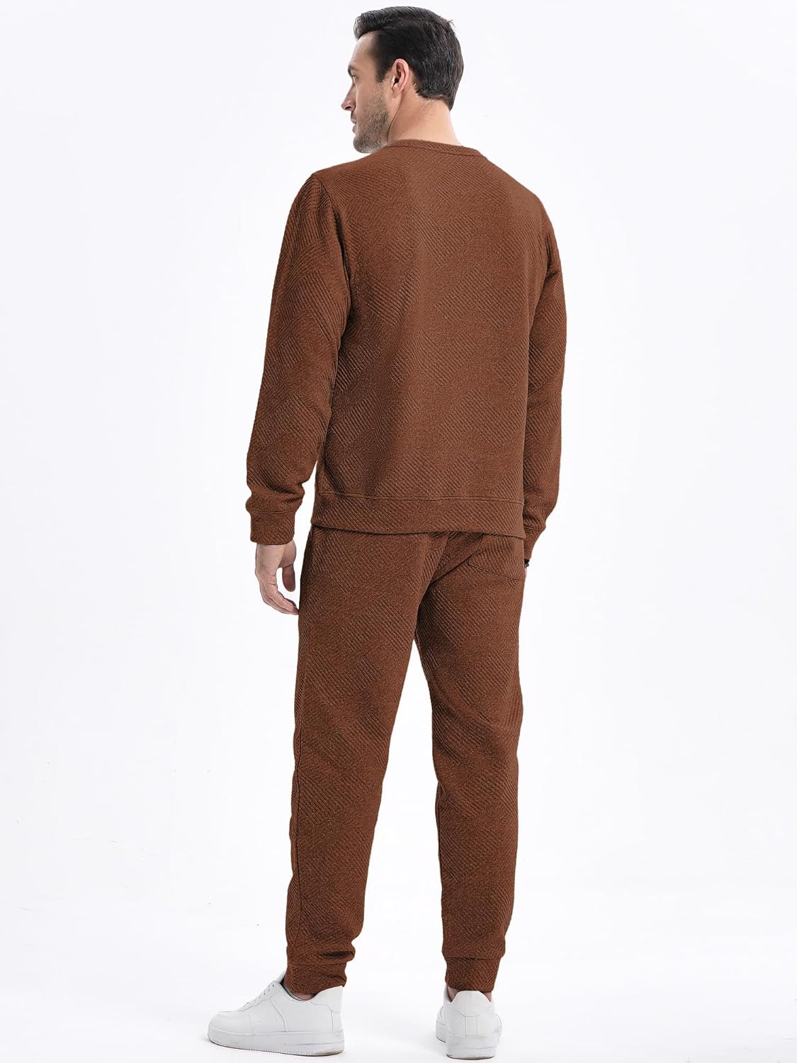 Men's 2 Piece Sweatsuits Outfits Casual Crewneck Jacquard Sweatshirt Joggers Sweatpants Set