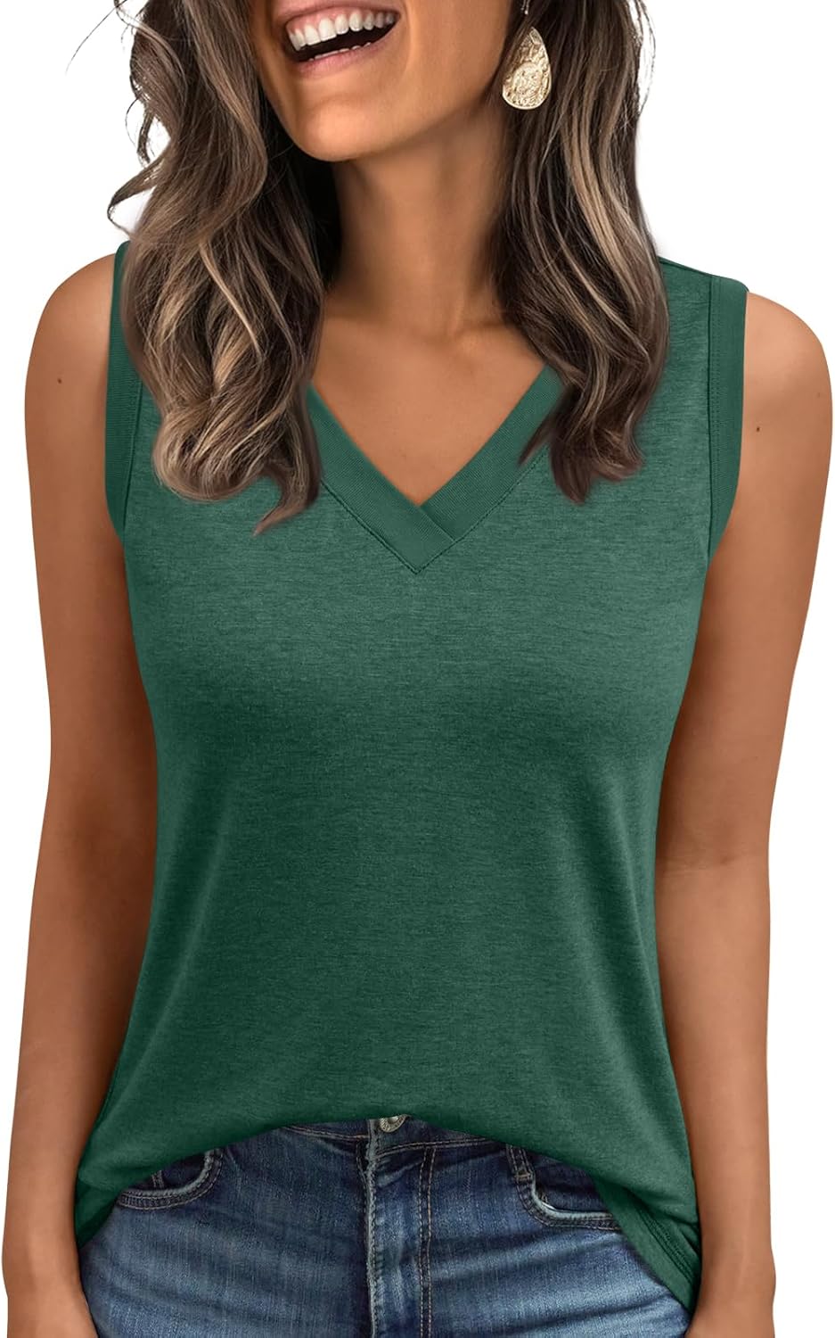 Women's Sleeveless V-Neck Slimming Loose Fit Casual Tank Top T-Shirt