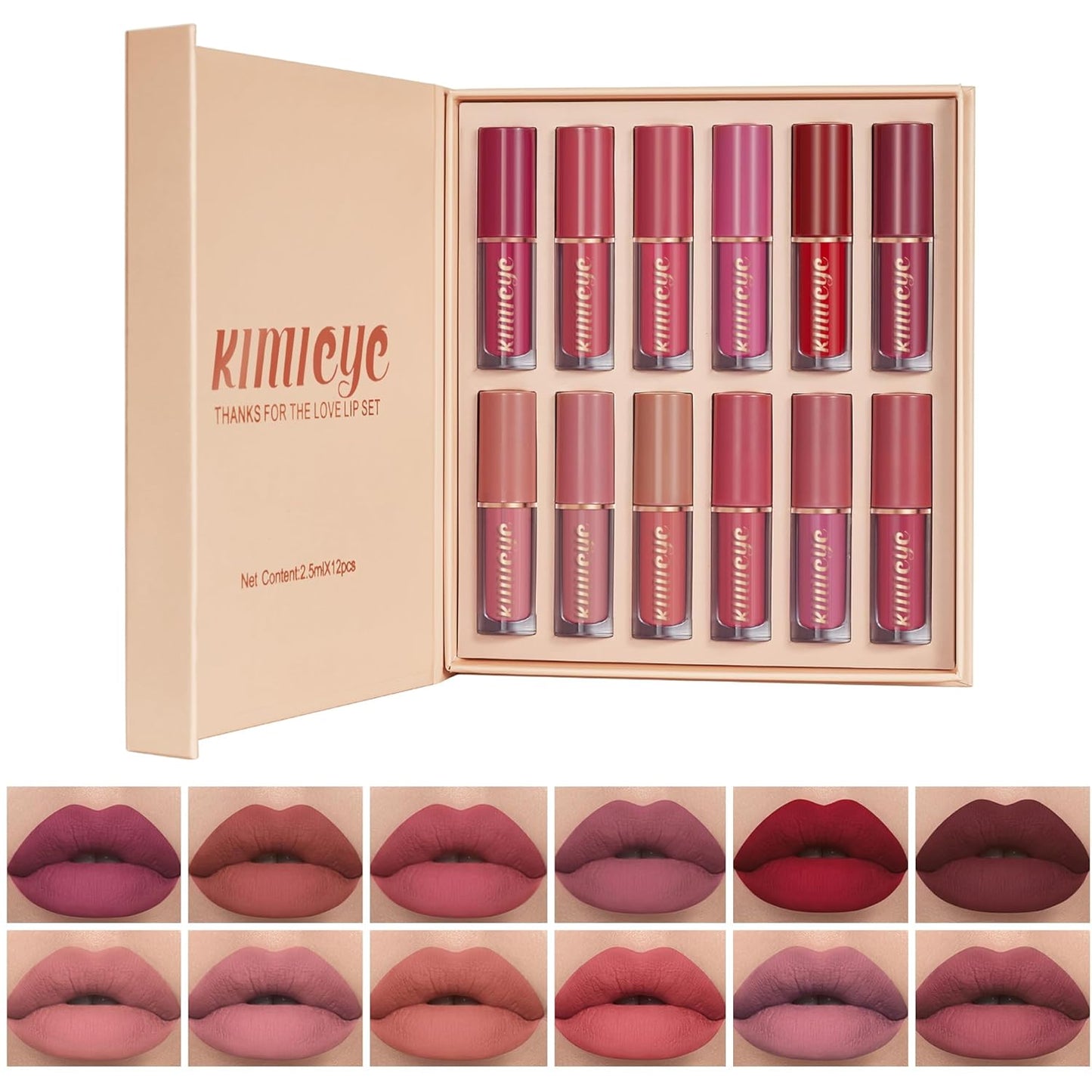 12-Color Matte Liquid Lipstick Kit – Long-Lasting 24H