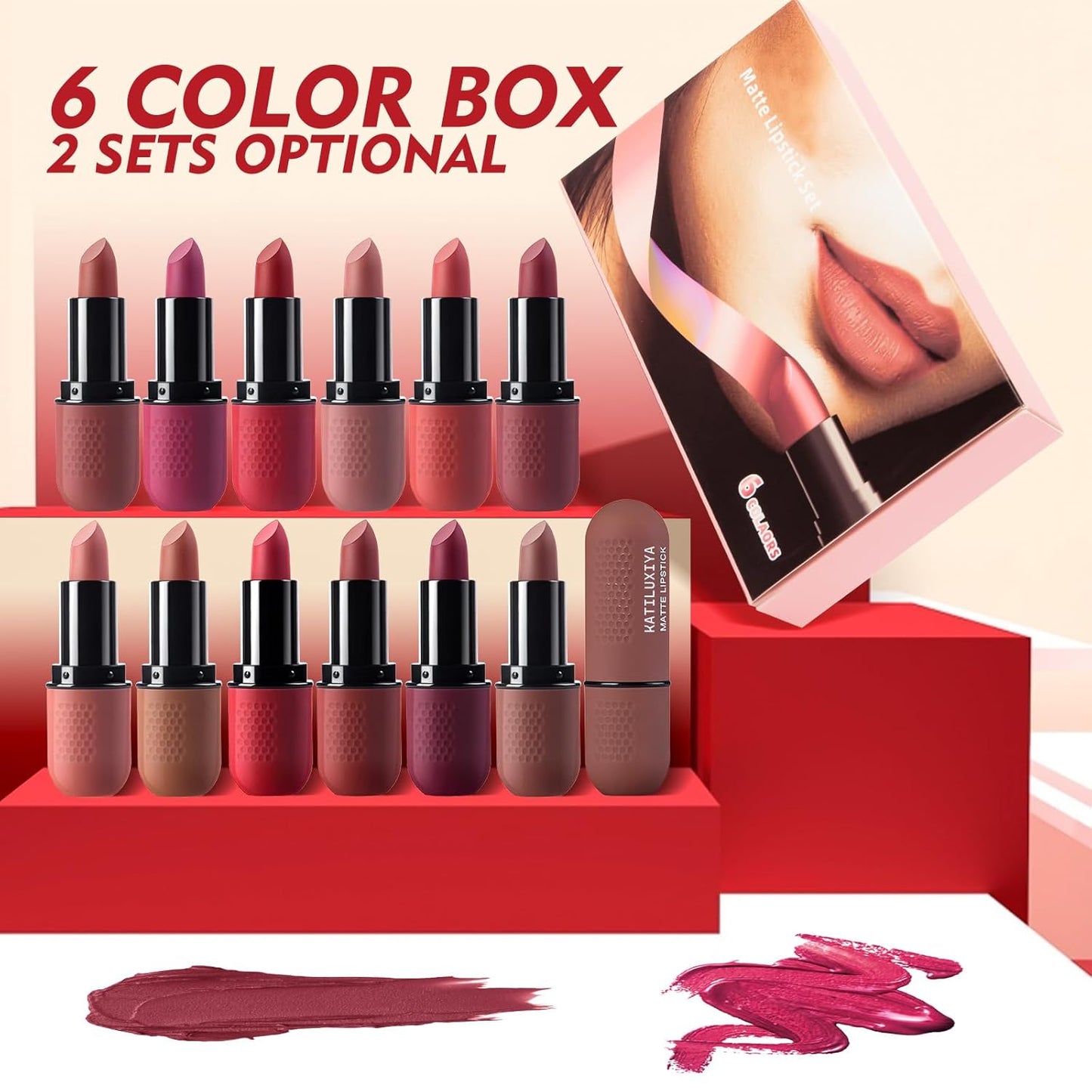 6Pcs Red Velvet Matte Lipstick Set