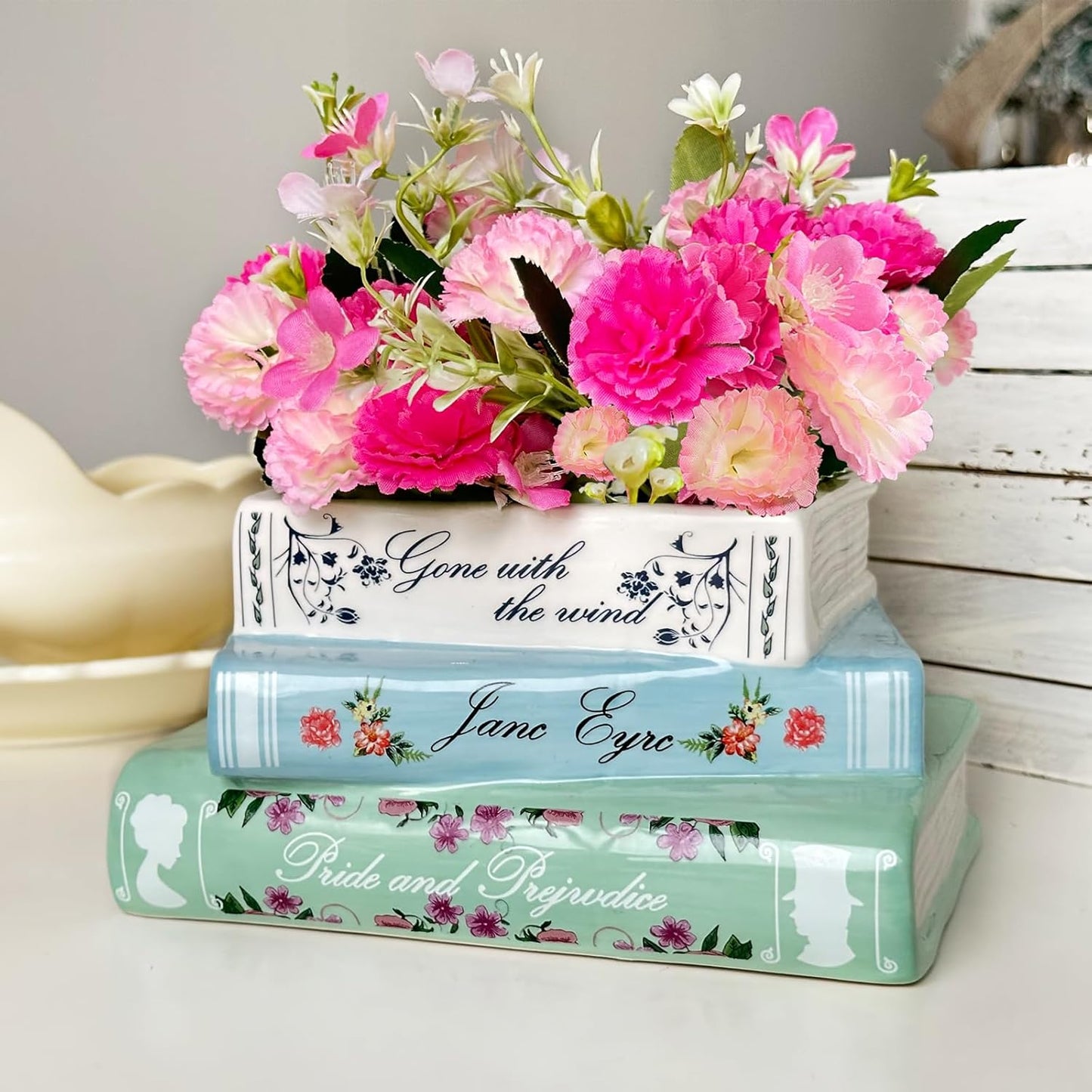 Whimsical Book Stack Planter with Built-In Drainage
