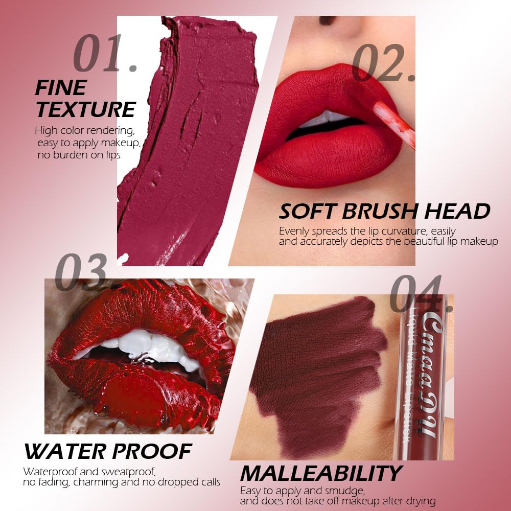 6-Pcs Matte Liquid Lipstick Set – Long-Lasting 24H