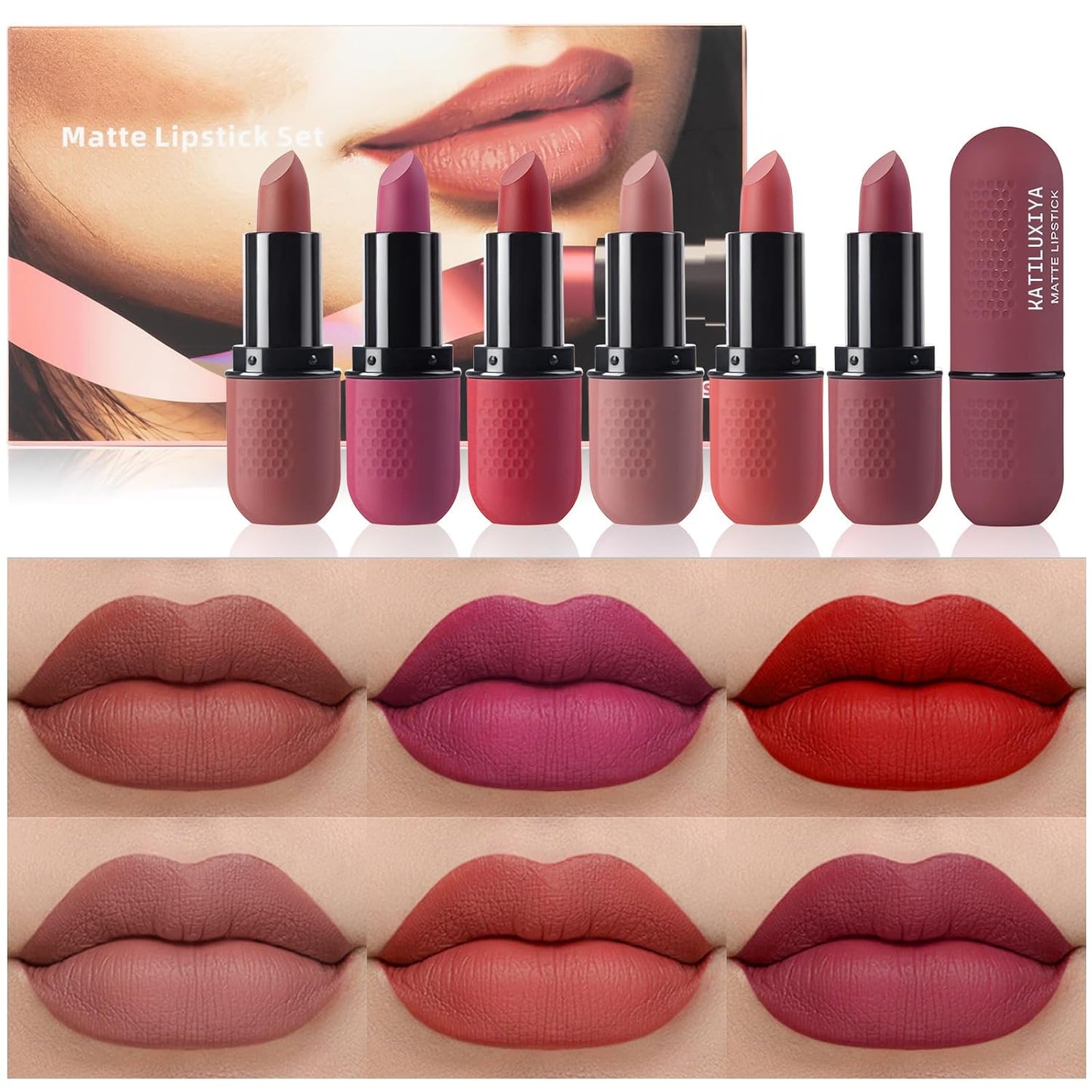 6Pcs Red Velvet Matte Lipstick Set