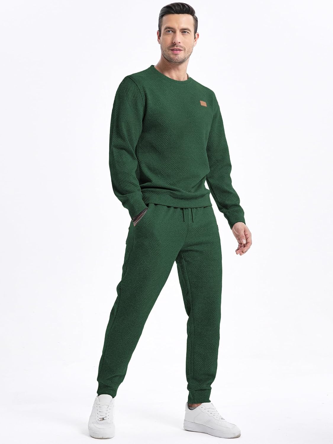 Men's 2 Piece Sweatsuits Outfits Casual Crewneck Jacquard Sweatshirt Joggers Sweatpants Set
