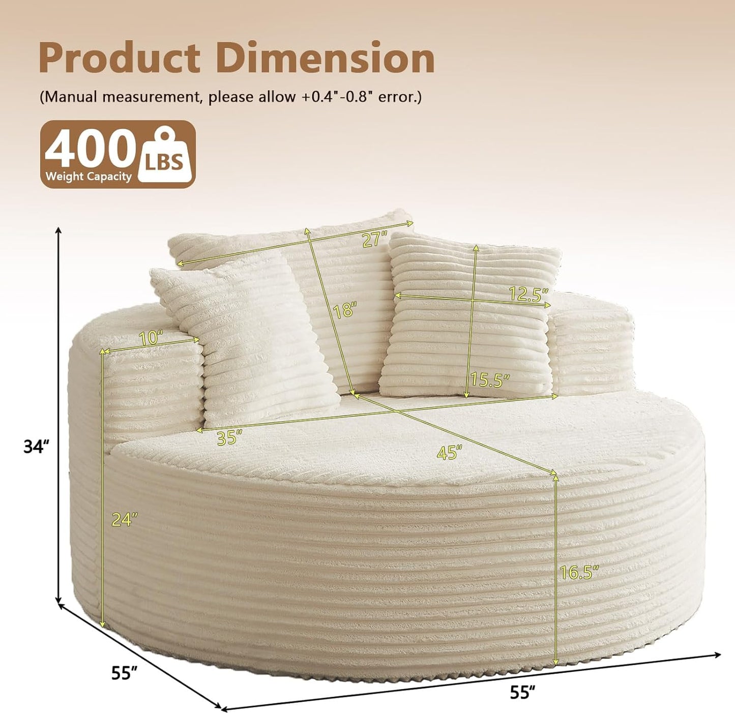 Oversized large round lounge chair，Boneless sofa