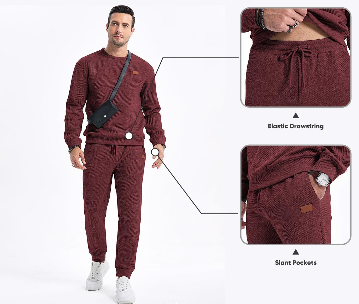 Men's 2 Piece Sweatsuits Outfits Casual Crewneck Jacquard Sweatshirt Joggers Sweatpants Set