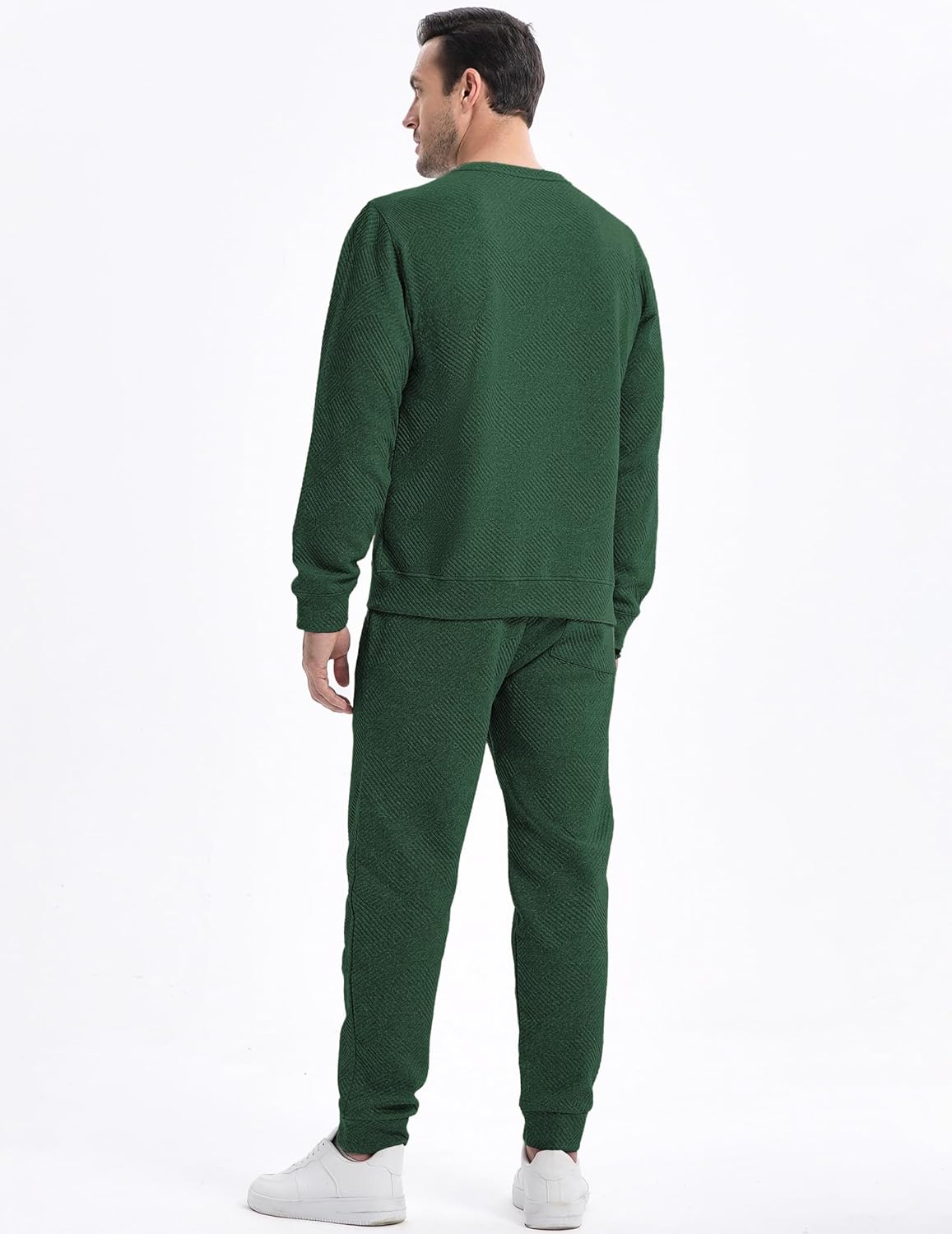 Men's 2 Piece Sweatsuits Outfits Casual Crewneck Jacquard Sweatshirt Joggers Sweatpants Set