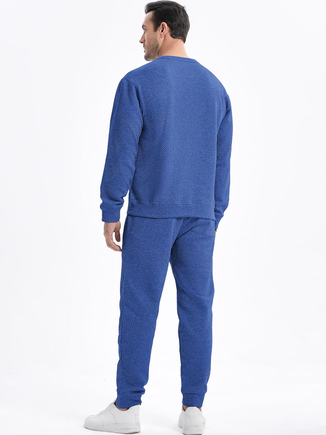 Men's 2 Piece Sweatsuits Outfits Casual Crewneck Jacquard Sweatshirt Joggers Sweatpants Set