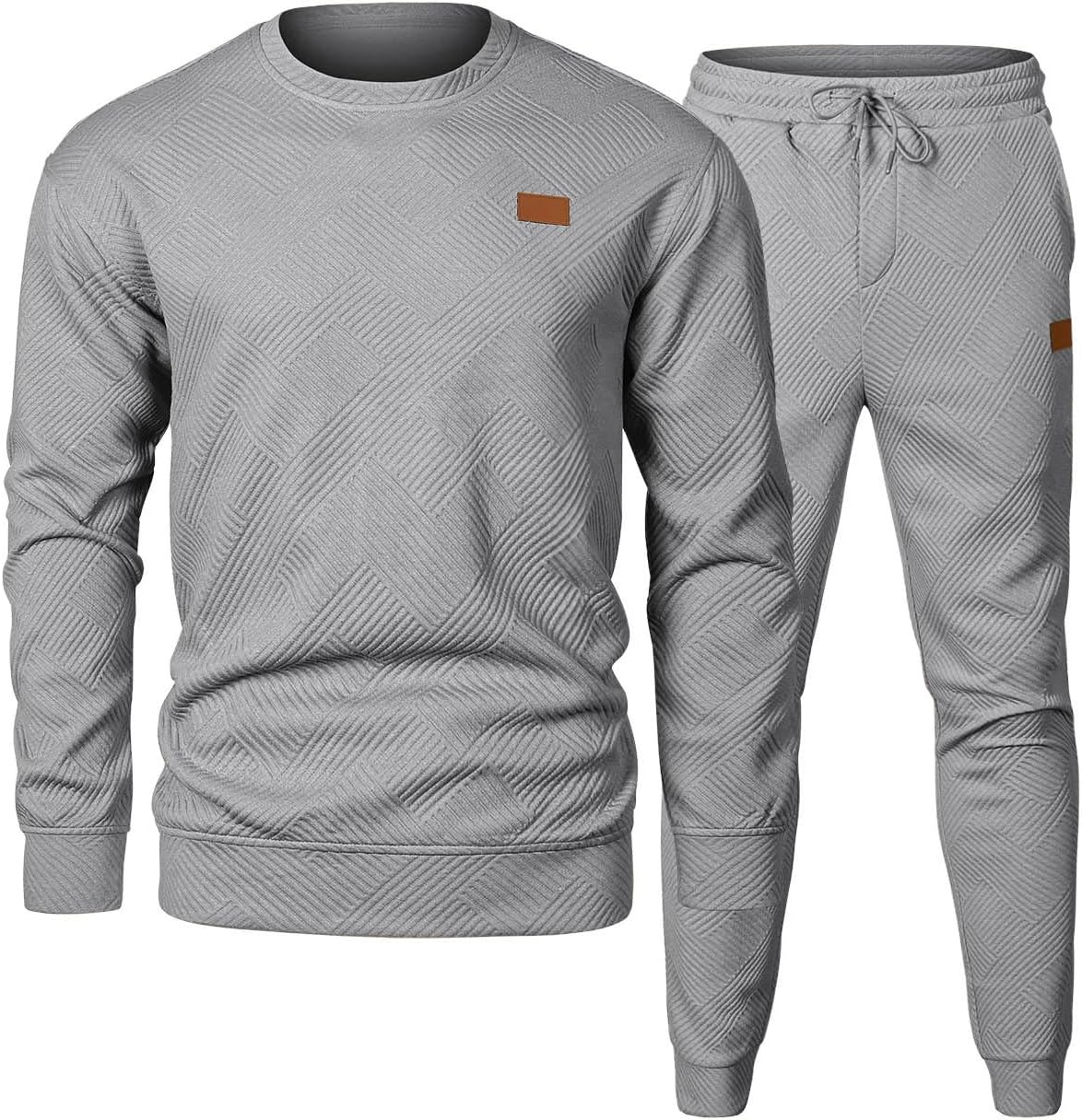 Men's 2 Piece Sweatsuits Outfits Casual Crewneck Jacquard Sweatshirt Joggers Sweatpants Set