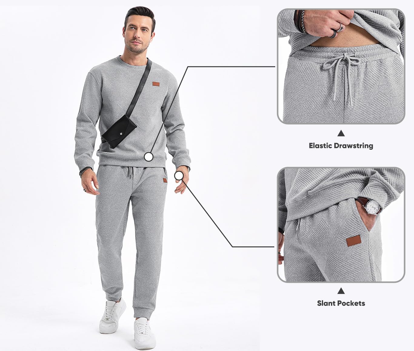 Men's 2 Piece Sweatsuits Outfits Casual Crewneck Jacquard Sweatshirt Joggers Sweatpants Set