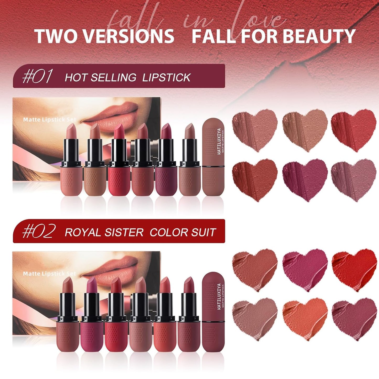 6Pcs Red Velvet Matte Lipstick Set
